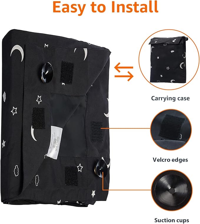 Amazon Basics Portable Blackout Curtain Shade with Suction Cups, 50" W x 78" L, 1-Pack, Moon and Stars