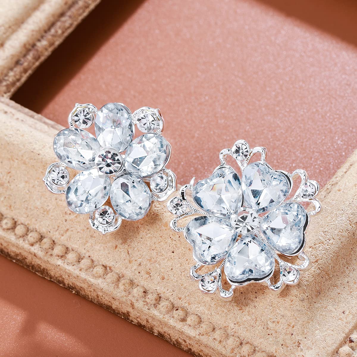 MEEDOZ Women's Lot 12pcs Crystal Rhinestone Marquise Teardrop Flower Brooch Pin Set For Wedding (Silver)