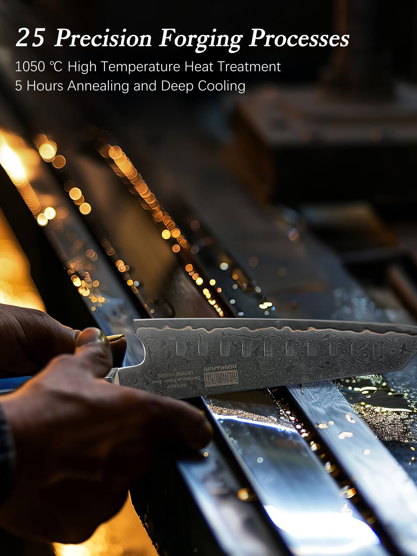 HOSHANHO Damascus Santoku Knife 7 Inch, 67-Layer Damascus Steel Chef Knife, Ultra Sharp Professional Kitchen Knives with Ergonomic Blue Resin Stabilized Wood Handle and Wood Gift Box