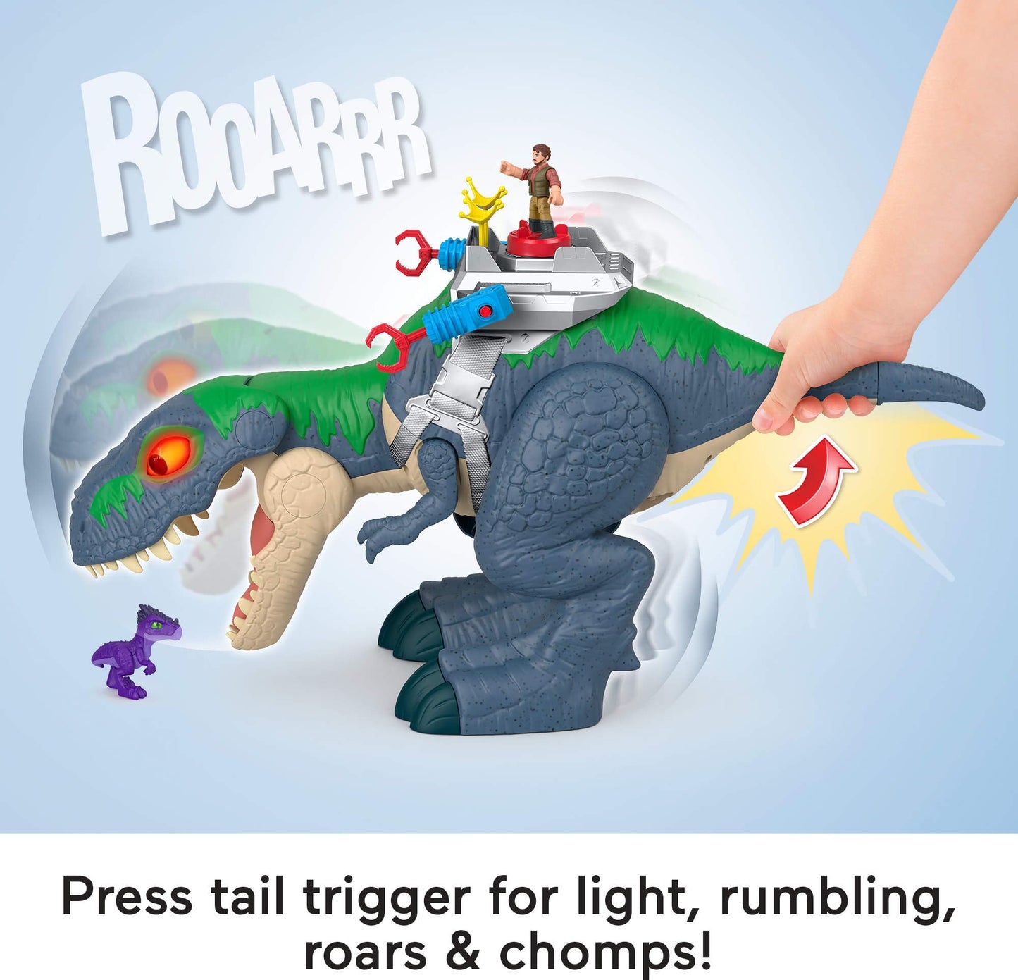 Fisher-Price Imaginext Jurassic World Rebirth Dinosaur Playset, Ultimate Action Chomp T. rex 18-inch Dino Toy with Lights, Sounds, Motion & 2 3-inch Action Figures