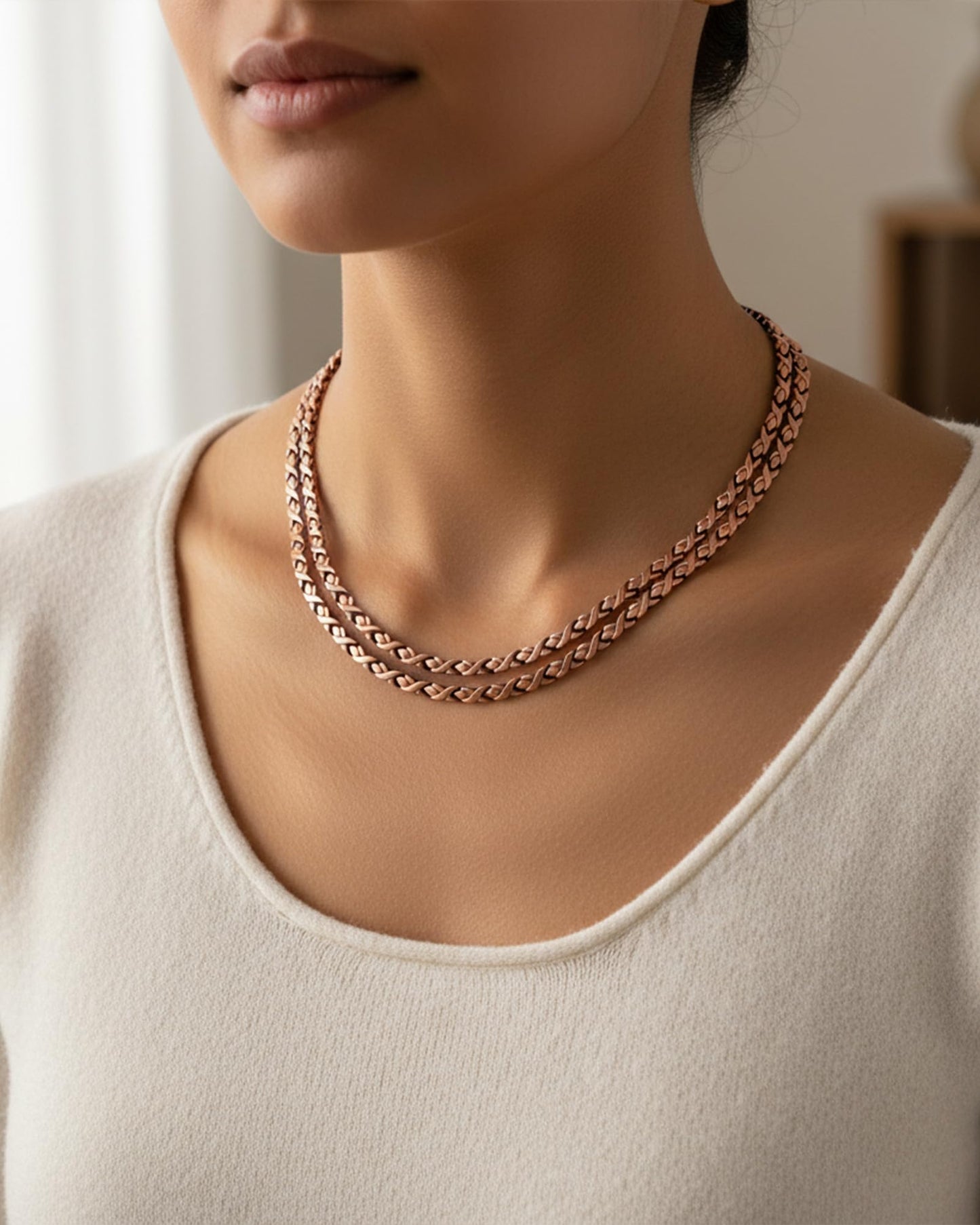 Fashtour Copper Necklace for Men Women, 99.99% Pure Copper Magnetic Chains Necklace with 3500 Gauss Ultra Strength Neodymium Magnets, Adjustable Jewelry Gift with Sizing Tool (Copper 006)