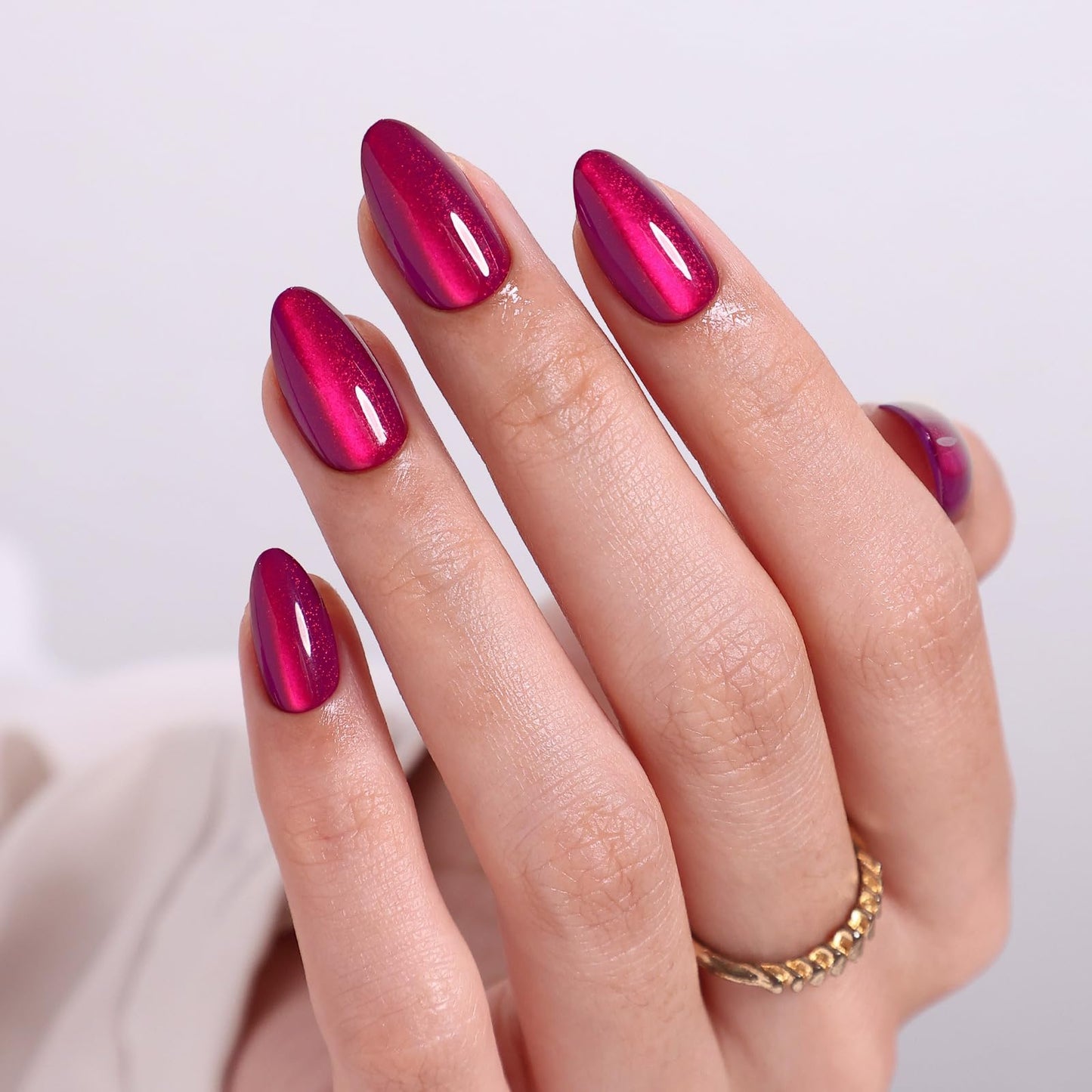 Burgundy Press on Nails Short - SHANGMENG Soft Gel Cat Eye Press on Nails Almond for Women Gift, Glossy Glue on Nails in 16 Sizes - 32 Reusable Fake Nails Kit with Glue, Noir Berry