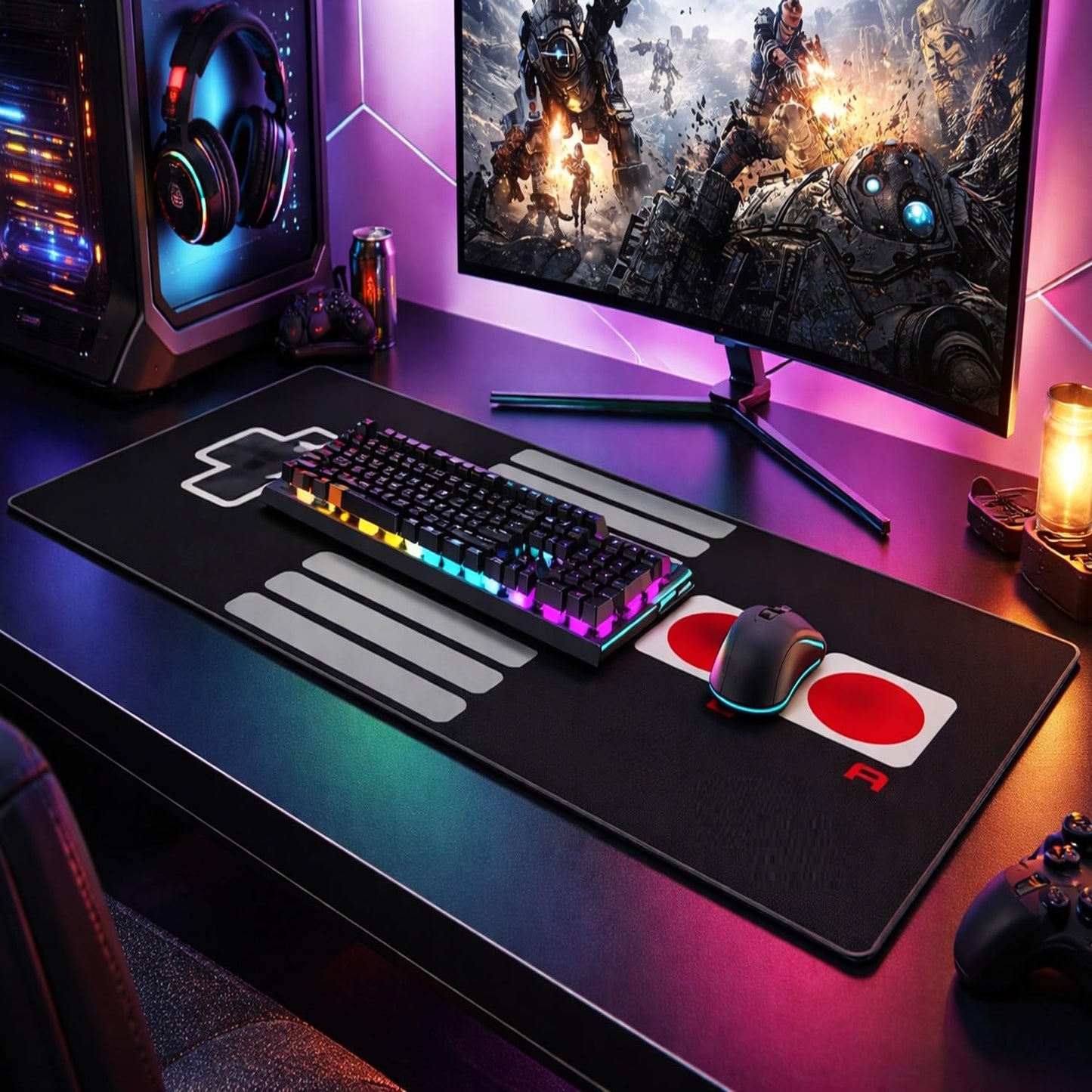 Large Gaming Mouse Pad - NES Retro Controller Desk Mat, 23.6"x11.8" Extended Computer Mousepad with Odorless Rubber Base, Waterproof Micro-Weave Surface for Office, Home & Gamers (Switch 2 Style)