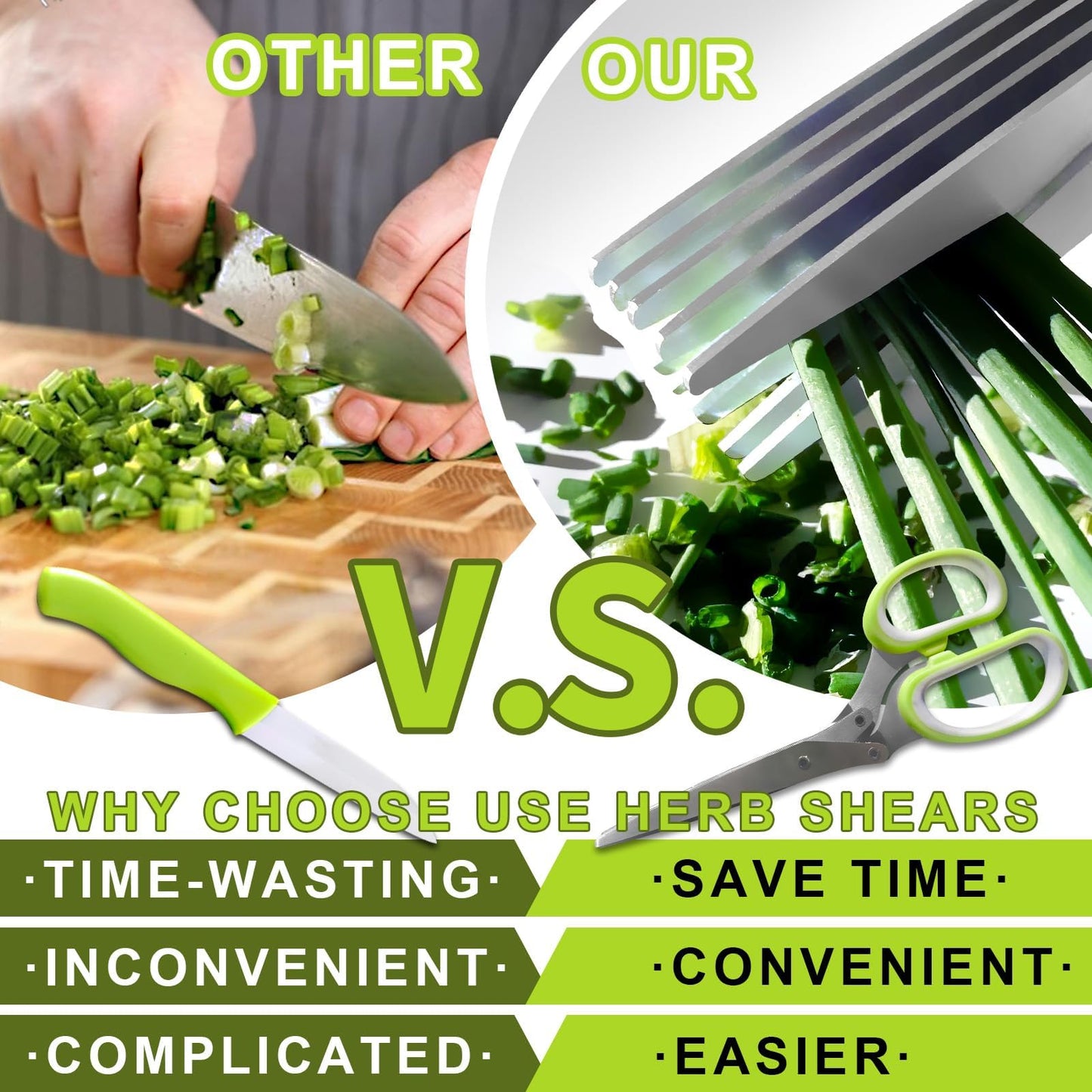 2 Pack Green Herb Scissors, Shallot Scissors, Multipurpose 5 Blade Kitchen Herb Shears, Herb Cutter with Safety Cover and Cleaning Comb for Chopping Shallot Basil Chive Parsley