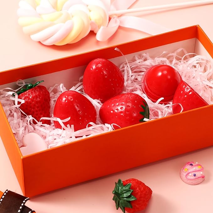 12 Pcs Cute Lip Balm Strawberry Wrinkle Repair Moisturizing and Plumping Lasting Hydrating Strawberry Shaped Lip Protector for Women Valentines Gift