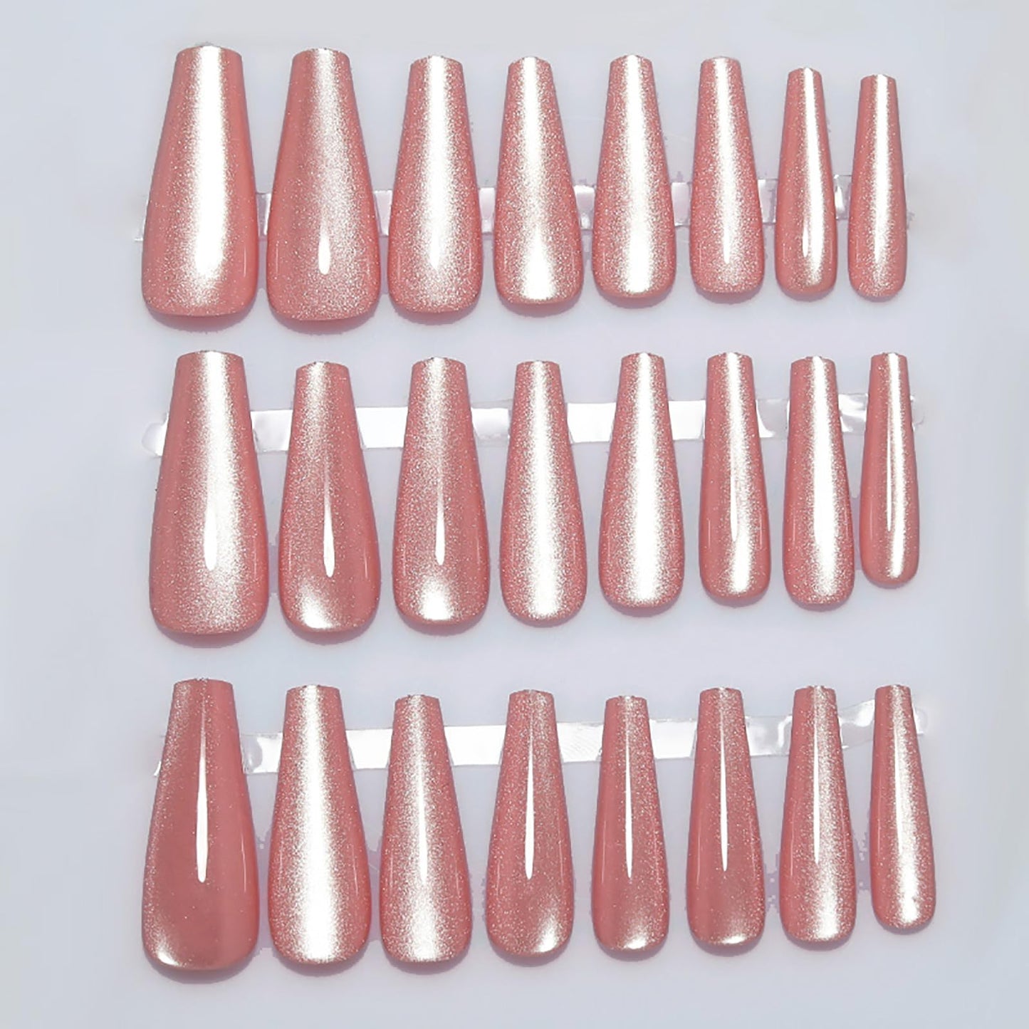 Handmade Press on Nails - Soft Pink Fake Nails | Velvet Effect Design Light Color Nails | Glossy,Glitter,Gradient Color,Reusable Long Acrylic Nails | 12 Sizes - 24 Nail Kit with Jelly Glue