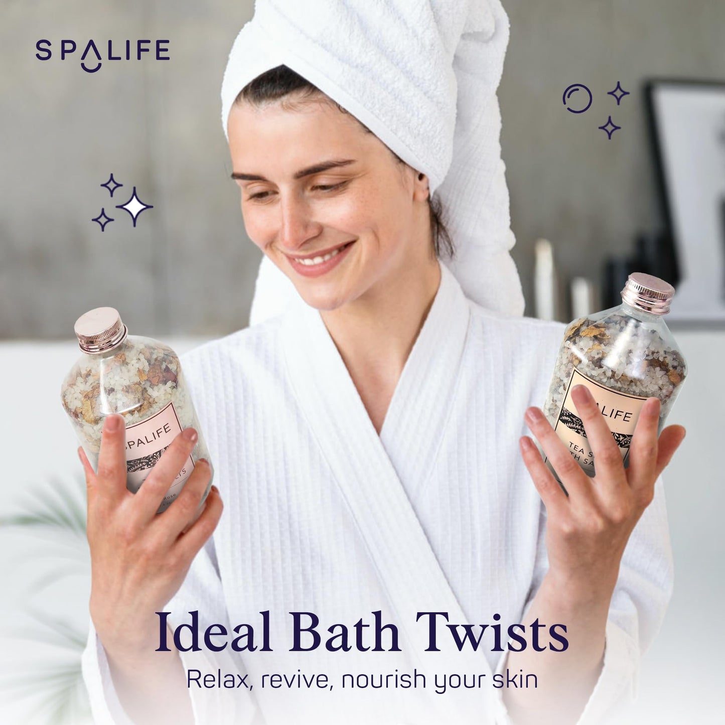 SpaLife Effervescent Rose & Lavender Bath Salts for Women Relaxing | Mothers Day Gifts & Aromatherapy Dead Sea Salt Bath Soak Duo | Real Flower Petals for Relaxing Mineral Baths | 2-Pack (35.2 oz)