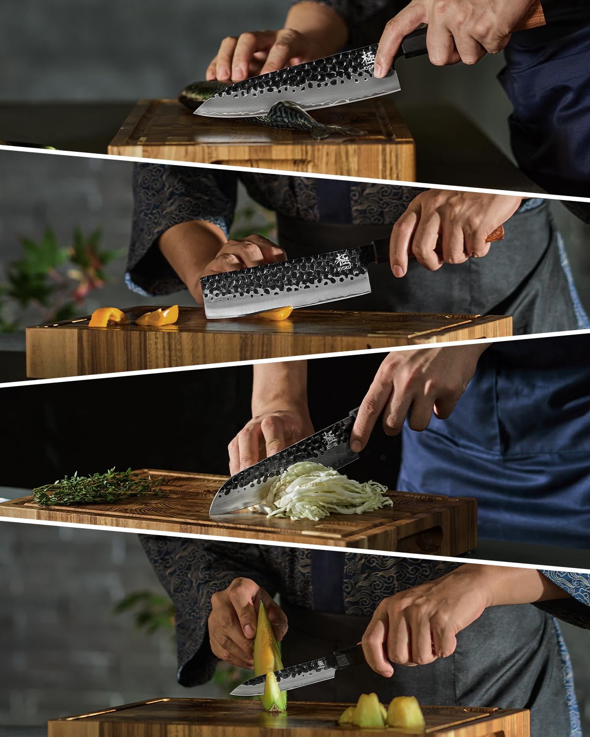 KYOKU 4pc Knife Set, Kage Series Japanese Kitchen Knife Set with Chef Utility Santoku Nakiri Knife, Professional Japanese Style Knives for Chopping Slicing Mincing with Sheaths & Gift Box