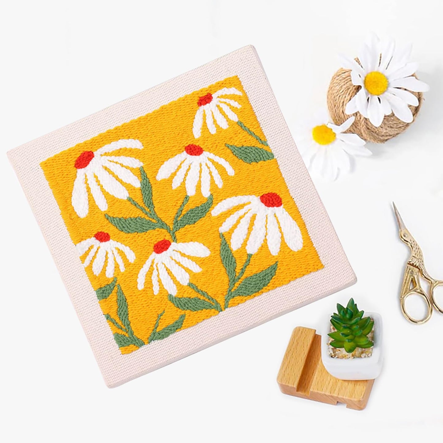 LB Orange Floral Punch Needle Kit Frame, Punch Needle Kits Adults Beginner Hand Embroidery Starter Kit with Flower Pattern and Instructions Punch Needle Embroidery Kit Include Embroidery Hoop Threads