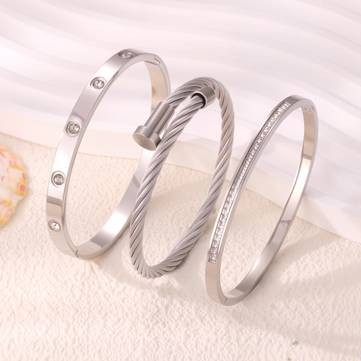 Camhanno Gold Bracelets for Women - Crystal Stackable Bangles with Friendship & Love Theme - Stainless Steel Jewelry, Ideal Birthday Gift (Style 7)