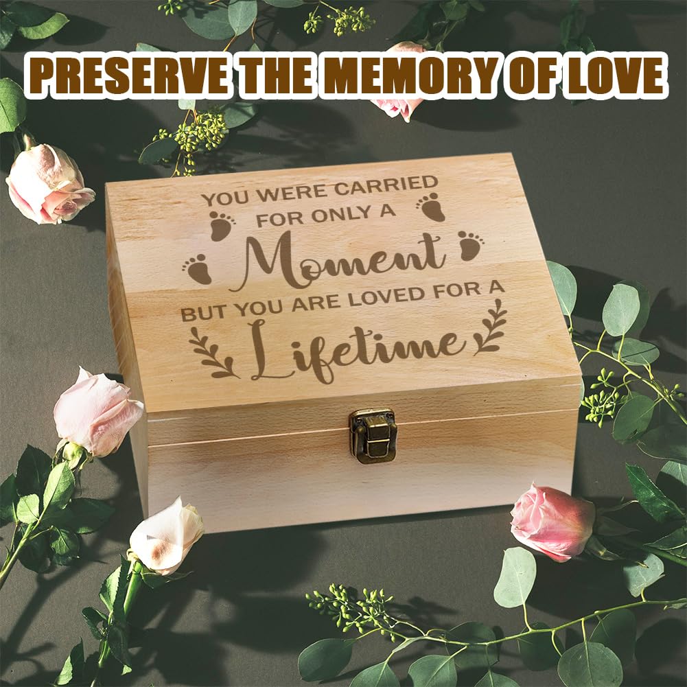 arricraft 1 Pc Wooden Memory Keepsake Box, Miscarry Memory Box with Hinged Lids for Baby Loss Memorial Gift Storage Box Keepsake to Store Photos Letters and Valuables 9.6x7.6x4inch