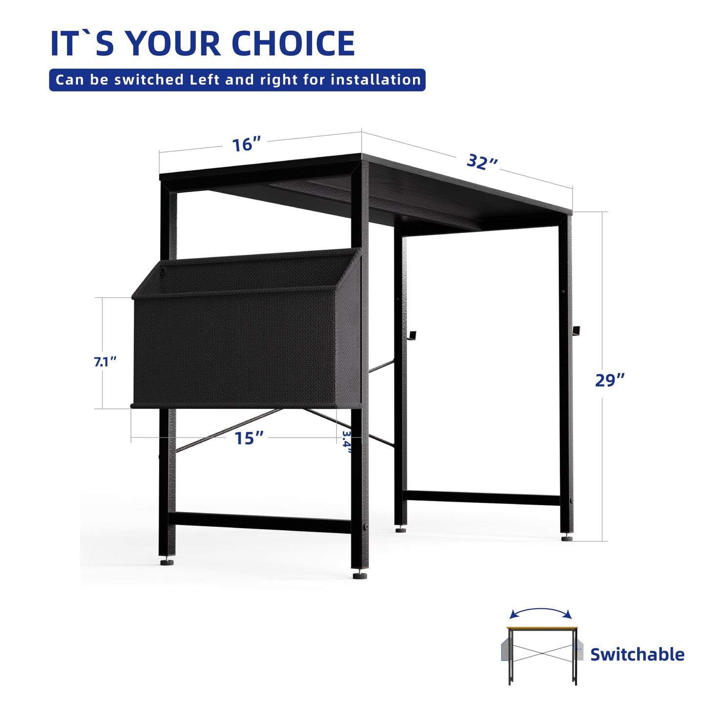 Pamray 32 Inch Computer Desk for Small Spaces with Storage Bag, Home Office Work Desk with Headphone Hook, Small Study Writing Table