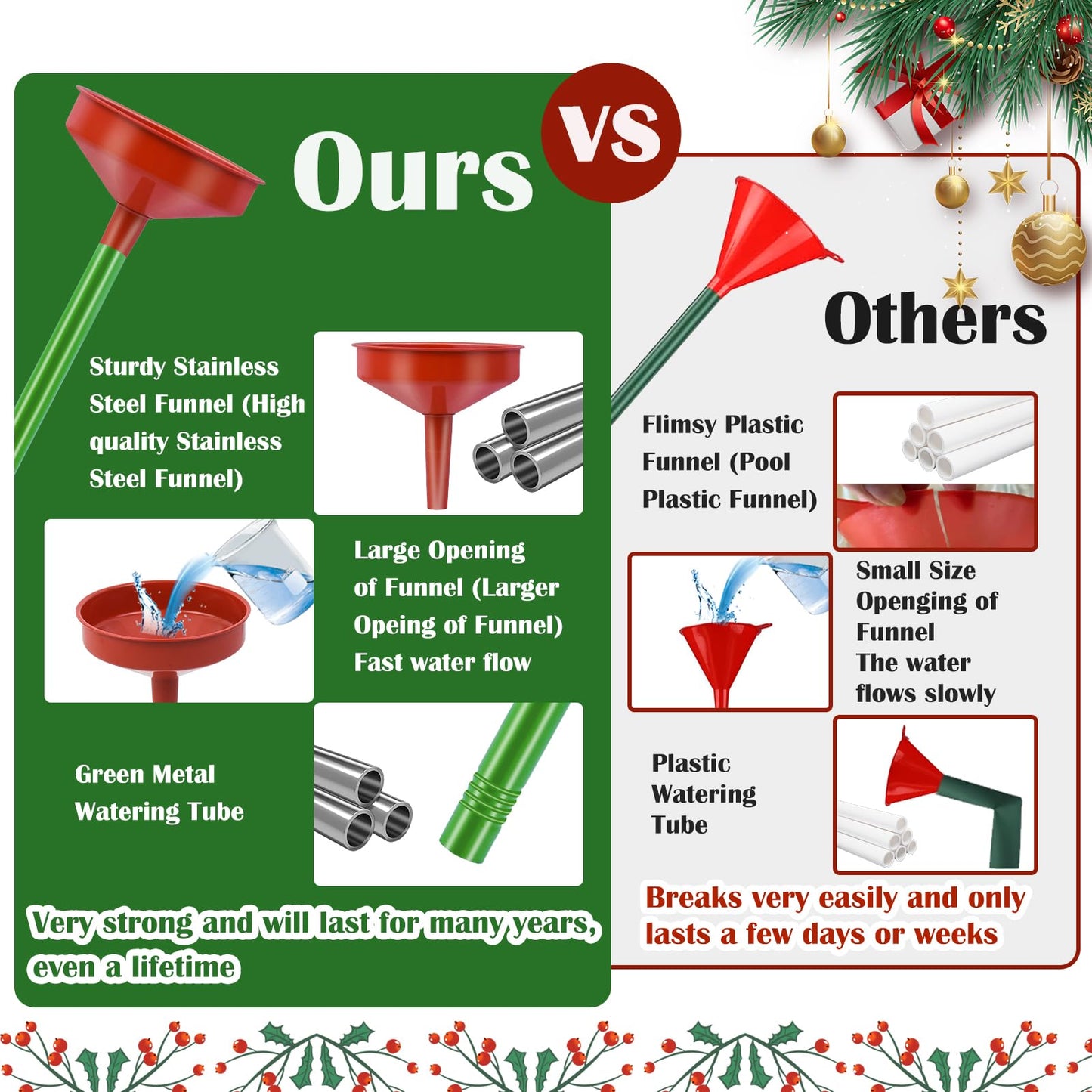 47inch Christmas Tree Watering Funnel Christmas Tree Watering System with Large Stainless Steel Tubes Xmas Tree Watering Device Easy Assembly Plant Watering Tool for Indoor Outdoor Xmas Tree