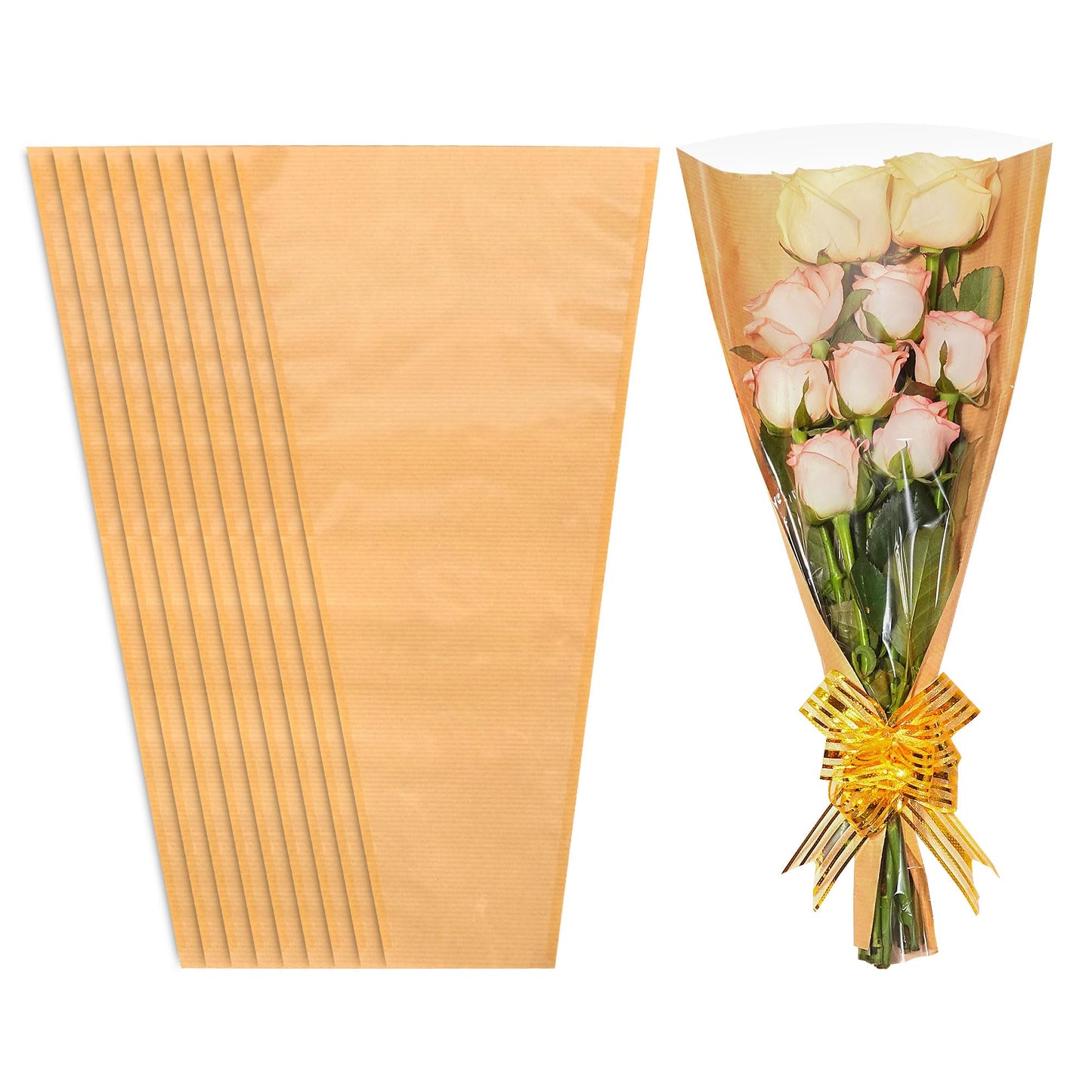 JOYIT Flower Bags for Bouquets, 50PCS Kraft Wrapping Bags, 9.8in x 18in Floral Wrapping Paper Sleeves for Floral bouquets Packaging