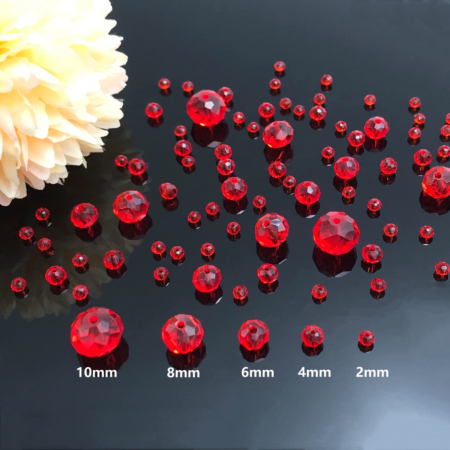 JEBBO 1000pcs Red Glass Beads for Jewelry Making, 2/4/6/8/10mm Assorted Crystal Beads Faceted Briolette Crystal Glass Beads for DIY Craft, Rondelle Spacer Beads for Bracelets Necklaces