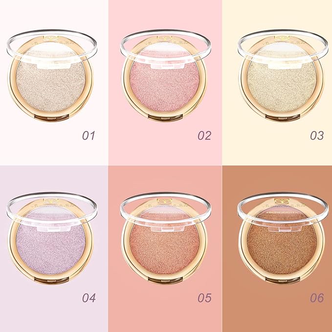 YOUNG VISION Pressed Powder Highlighter, Baked Natural Glow Contour Powder & Face Highlighter, Cruelty-Free, Shimmer Highlighting Makeup for Face, Eye, Eyeshadow, Body, Skin (Pink)