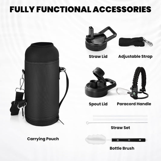 RAYMYLO Insulated Water Bottle 40 oz, Triple Wall Vacuum Stainless Steel (Cold for 36Hrs, Hot for 18Hrs), Leak Proof & Non-BPA, Modern Water Flask Jug with Paracord Handle & Straw Spout Lids