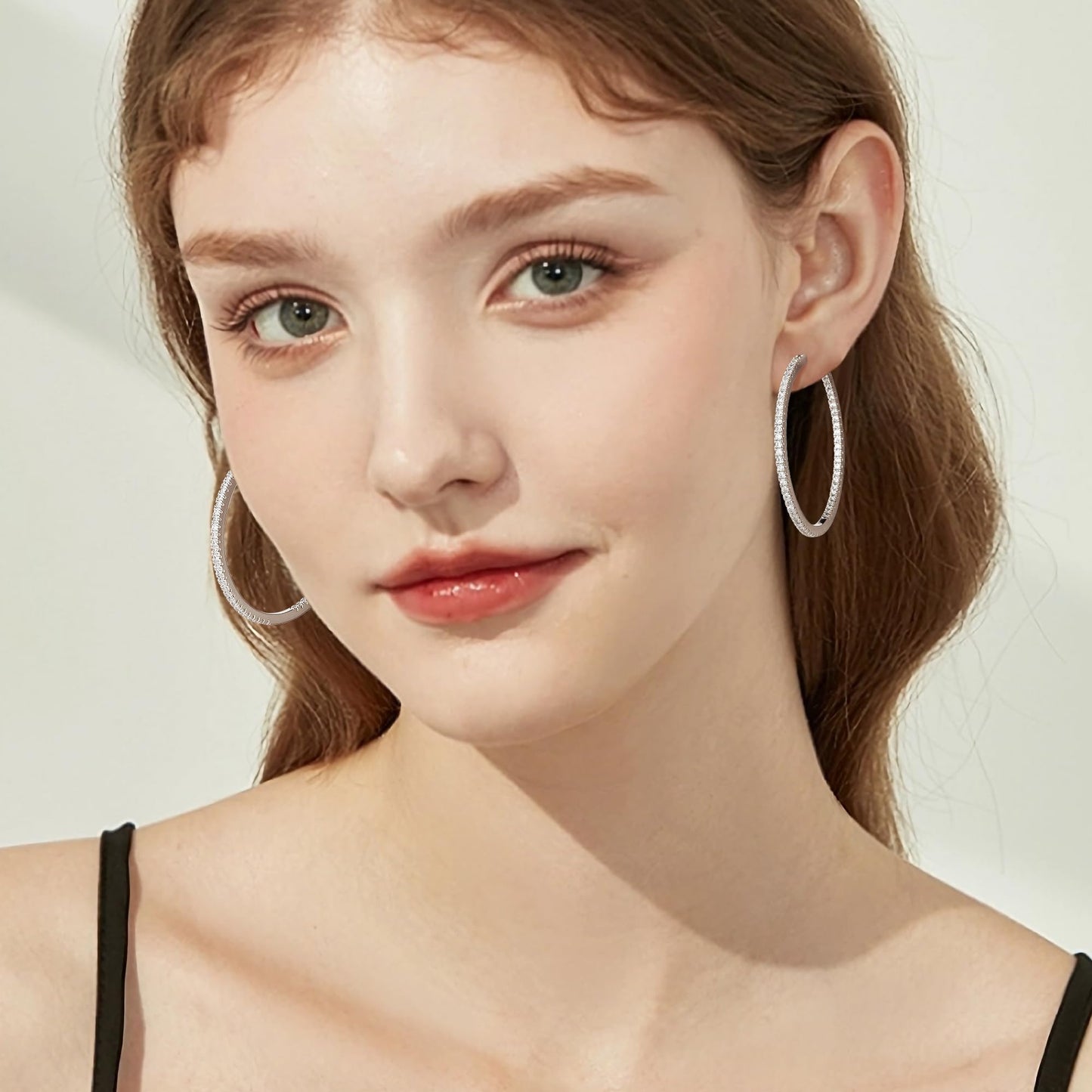 Gacimy Silver Hoop Earrings for Women, 50mm Cubic Zirconia Hoop Earrings, 14K White Gold Plated Brass with 925 Sterling Silver Post