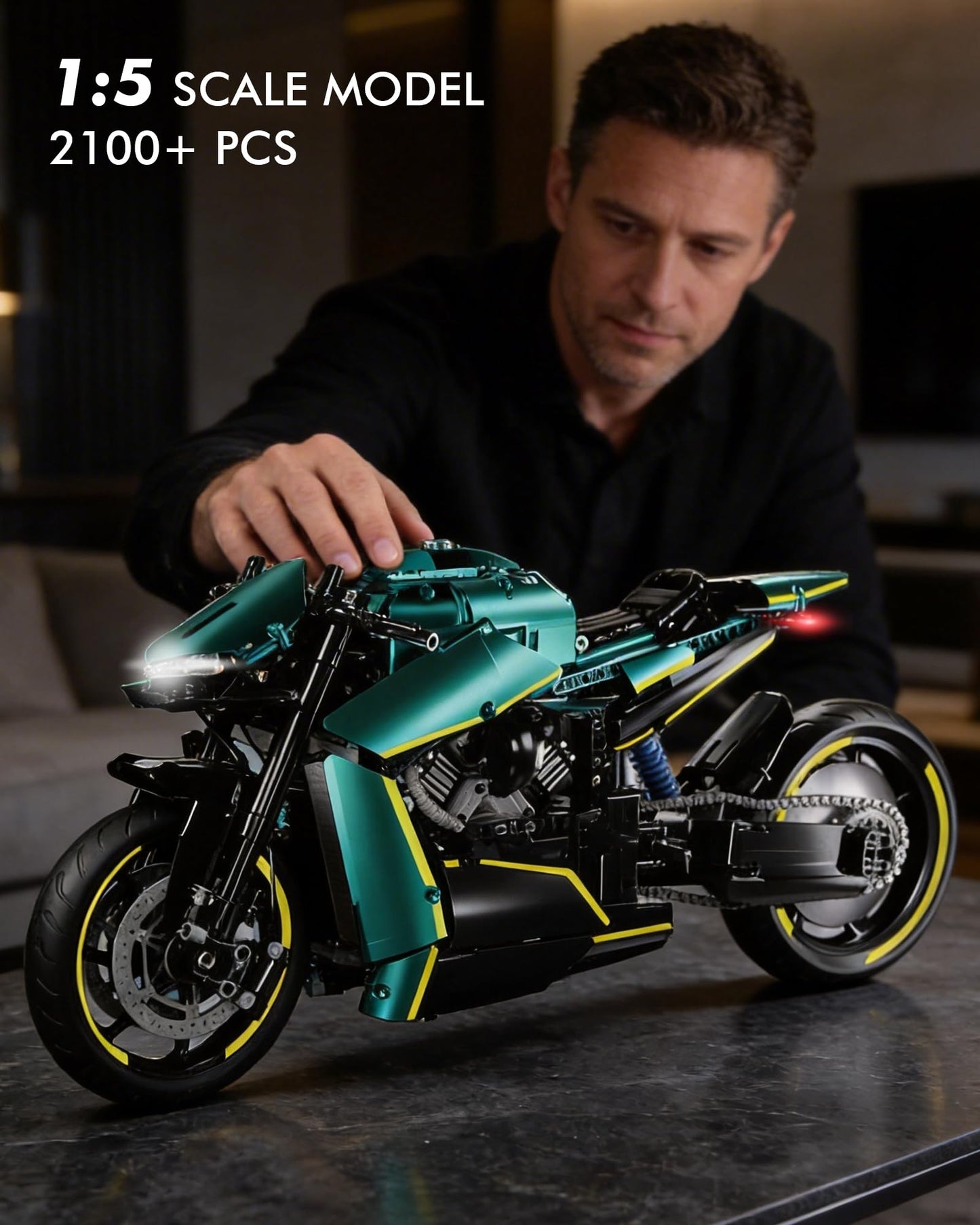 JSINMA Technic AMB001 Hyper Motorcycle Building Set for Adults, 1:5 Large Scale Bike Model with LED Lights, Mechanical Engineering Display Collectible Gift, 2100+ PCS