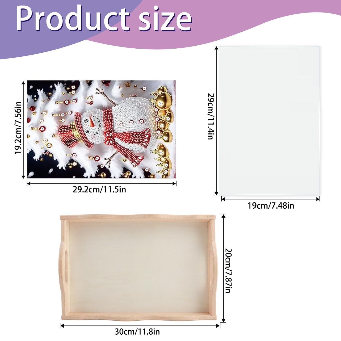 JISHSHAY Christmas Diamond Painting Serving Tray Snowman Diamond Art Wooden Tray Christmas Tree Gem Art Serving Platter Gem Painting Xmas Mosaic Kits for Adults Table Decor Xmas 7.87×11.81in