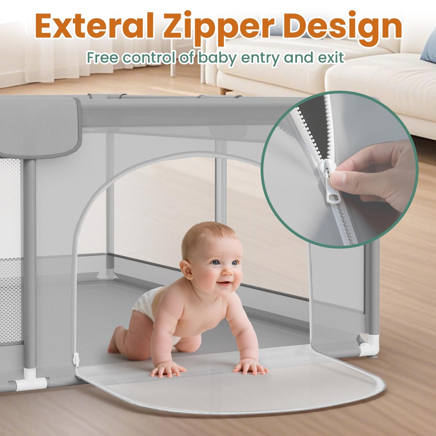 79” x 71” Playpen for Babies and Toddlers - Safe Baby Fence with 50 PCS Ocean Balls and 2 Pull Handles for Indoor - Large Baby Playpen for Activity Center - Play Yard with Non-Slip Suction Cups