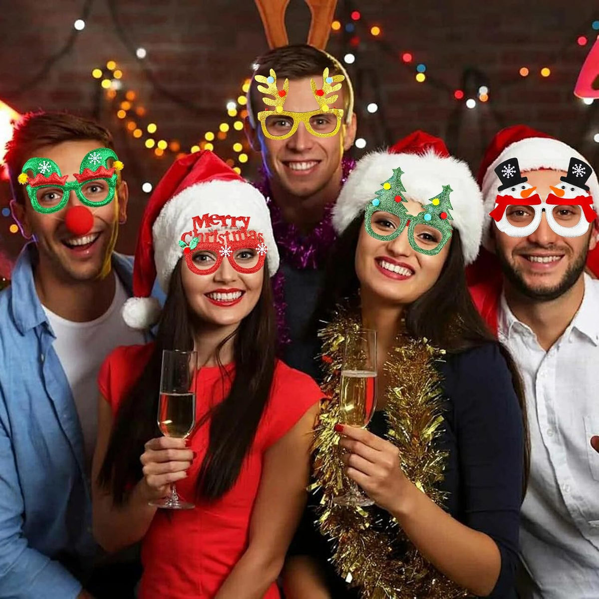 Yunfan 12pcs Christmas Glasses Glitter Party Glasses Frames Xmas Costume Eyeglasses for Cosplay Party Favor Photo Booth (One Size Fits All)