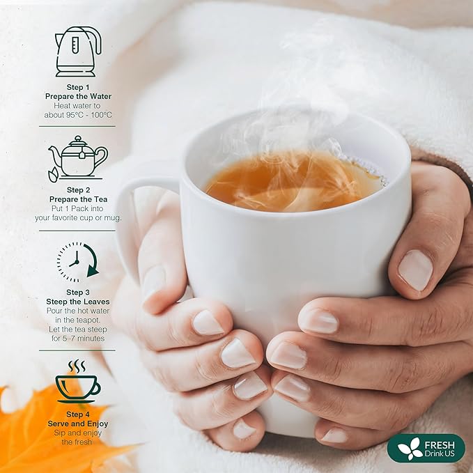 FreshDrinkUS, Lymphatic Drainage Tea | 30 Tea Bags | Herbal Tea Bags with Ginger, Dandelion Root, Burdock Root, Mullein, Calendula, Lemongrass, Rose, Licorice & Tulsi – Caffeine-Free Herbal Blend