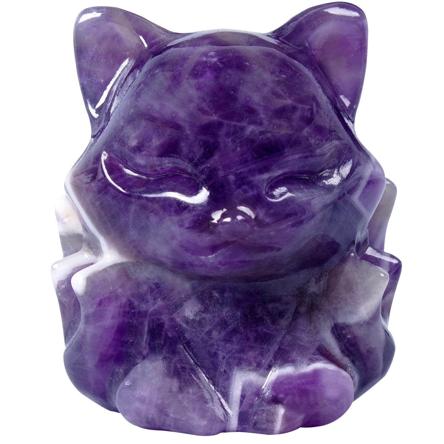 QLRSUXN Amethyst Nine Tailed Fox Decor,2 Inch Healing Crystals Fox Statue,Lucky Guardian Pocket Fox Figurines as Women’s Gifts,Fox Figurine for Office Home Decor and Ornament.