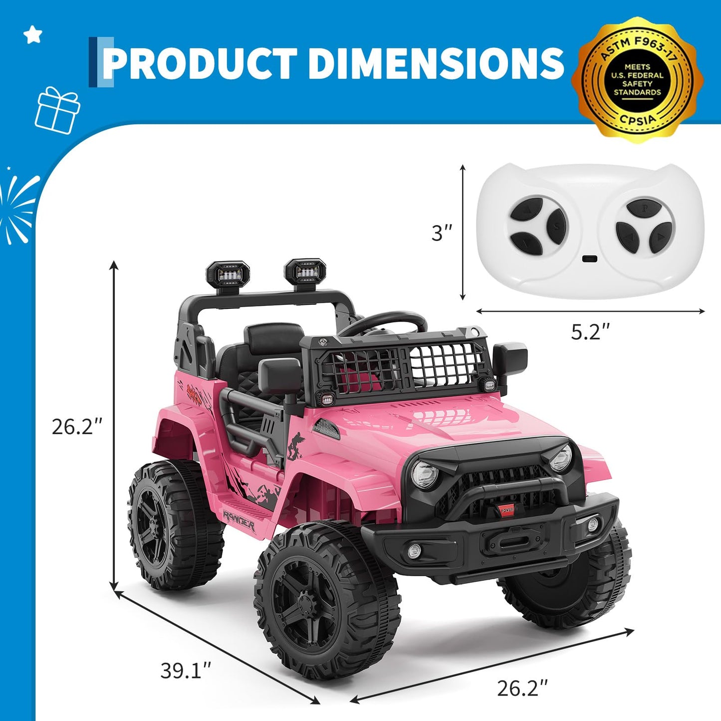 Hetoy Ride on Toys for Kids, Kids' Electric Vehicles, Electric Car for Kids, 12V Ride on Car with Remote Control, Spring Suspension, LED Lights, Bluetooth, 3 Speeds, Toddler Truck Vehicles(Pink)