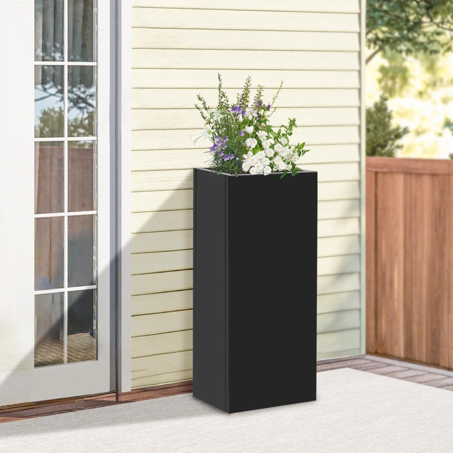 YSLoccbac Metal Planter Box 30x12x12in Tall, Rectangular Planter with Removable Insert Shelf, Outdoor Patio Garden Container for Flowers Vegetables Herbs, Steel Raised Bed