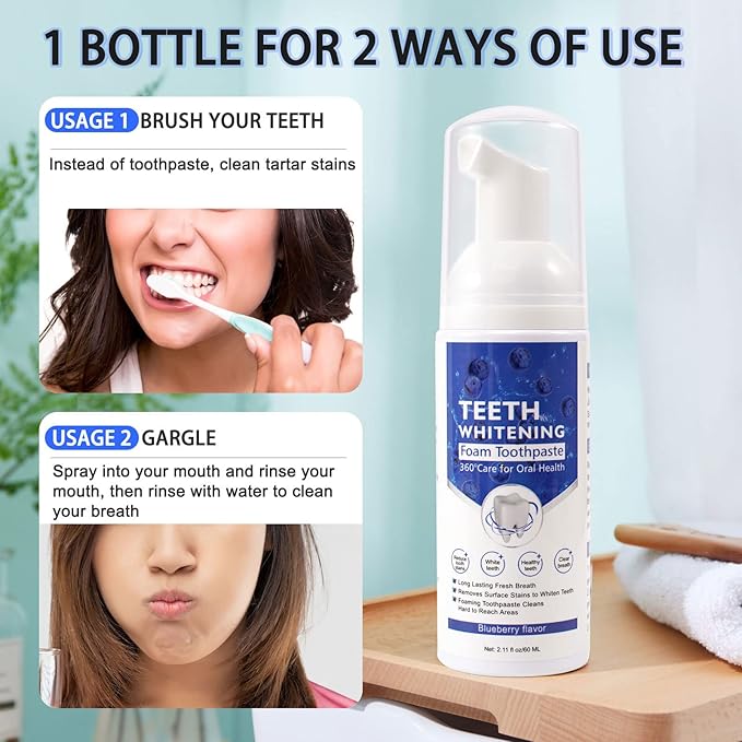 Teeth Whitening Toothpaste with Fluoride, Ultra-fine Mousse Foam for Deep Cleaning Gums, Stain Removal, 3 Fresh Flavors