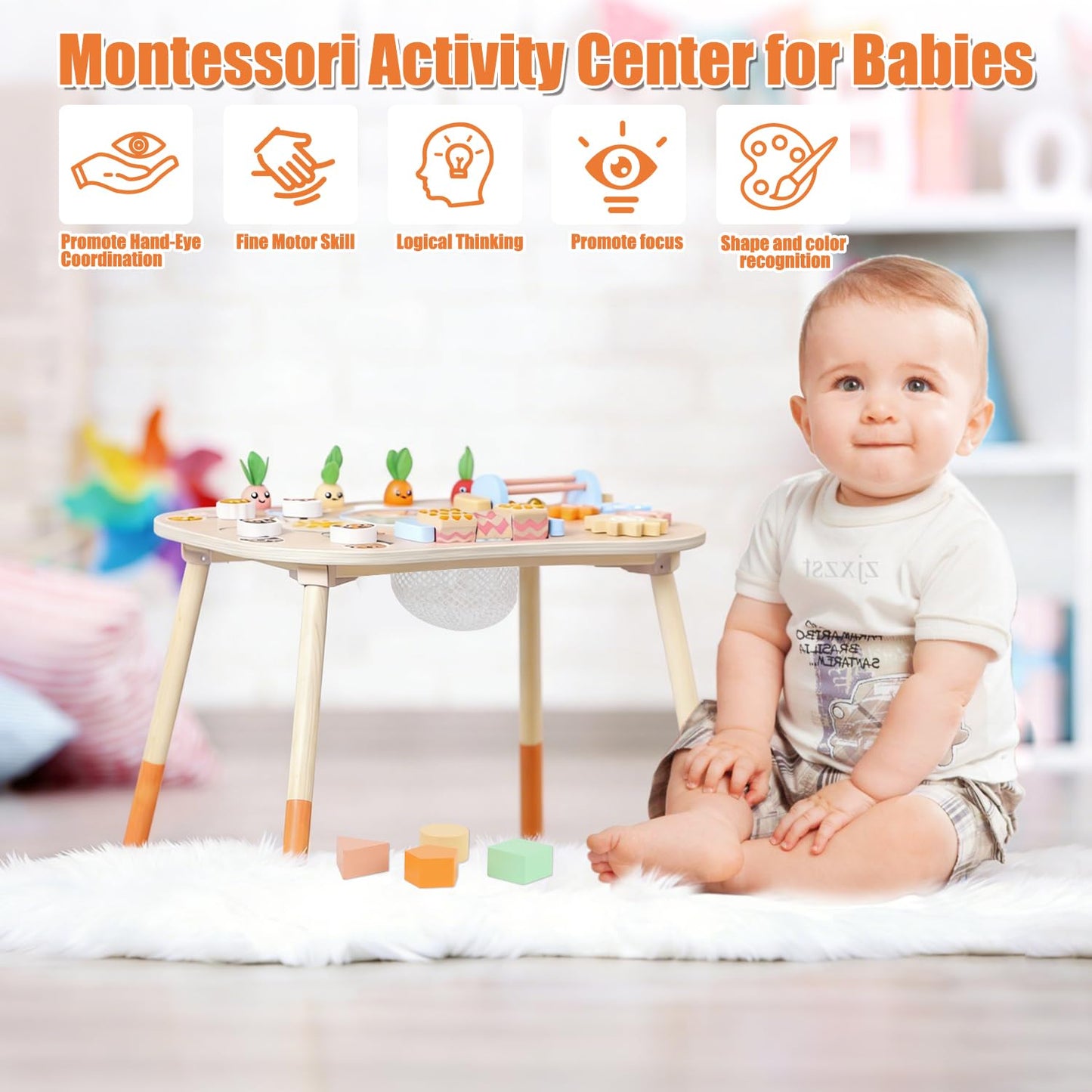 Wooden Activity Table for 1 Year Old Toddlers Sensory Table Activity Center 1-3 2 Baby Activity Table Kids Gift Game Wooden Montessori Table Shape Sorter Sensory Toys (Length*Height: 17"*11.8")