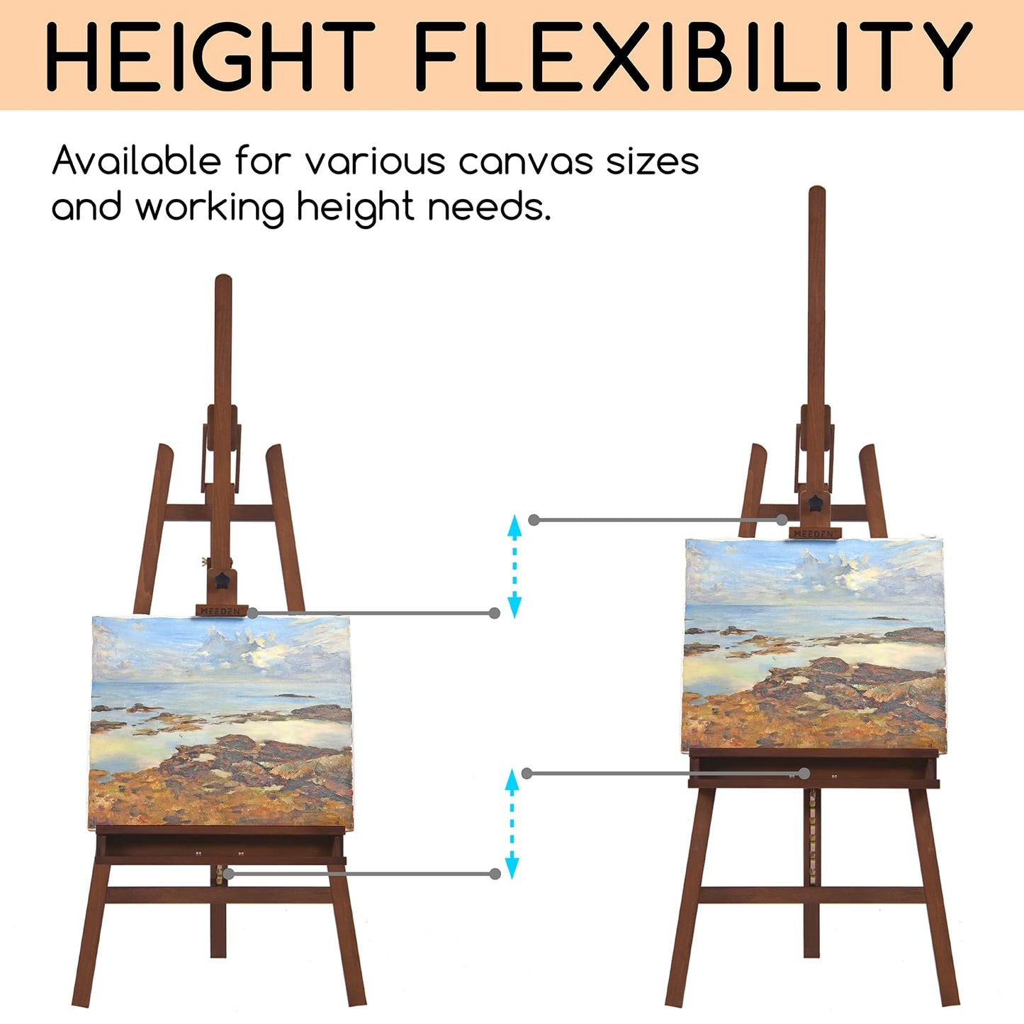 MEEDEN Large Painters Easel Adjustable Solid Beech Wood Artist Easel, Studio Easel for Adults with Brush Holder, Holds Canvas up to 48" - Walnut