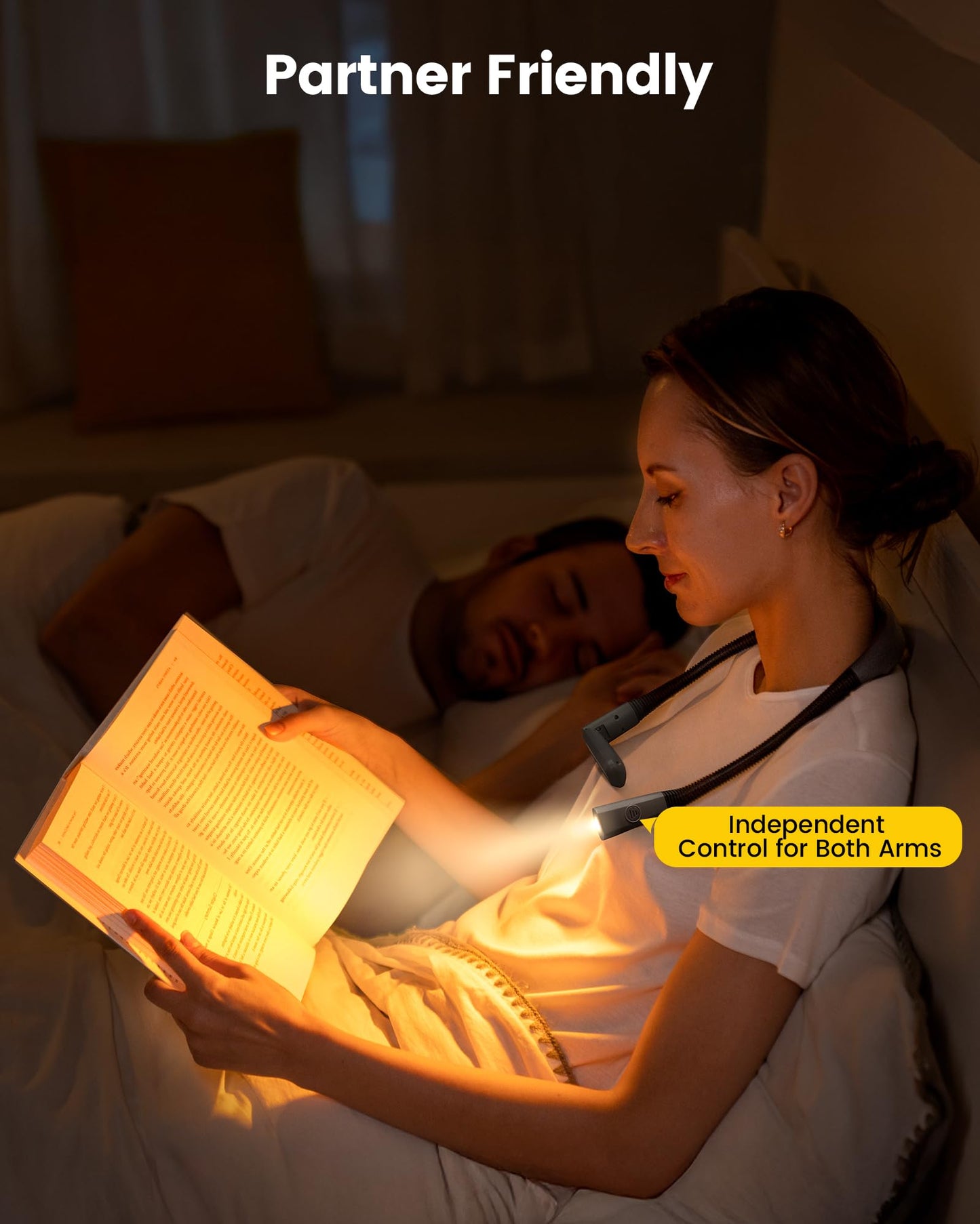 Glocusent Rechargeable Neck Light, 100Hrs Long Lasting Neck Reading Light, 5 Colors & Stepless Dimming Reading Light - Perfect Book Lights for Reading at Night, Knitting, Book Lovers Gifts
