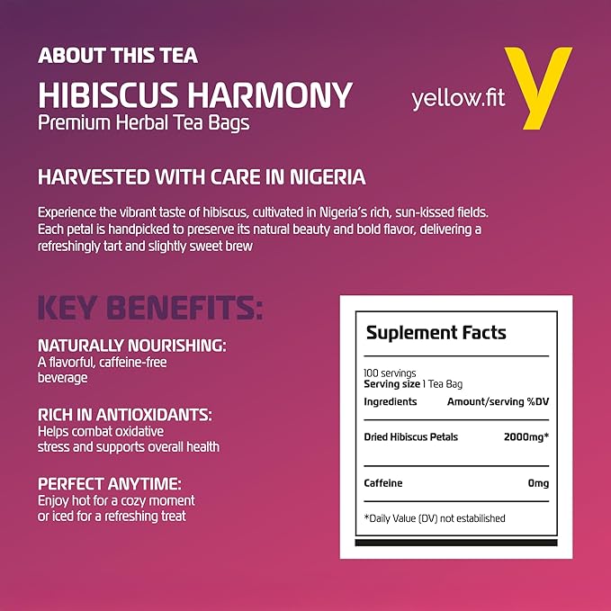 HIBISCUS HARMONY Loose Leaf 100 Tea Bags HARVESTED WITH CARE IN NIGERIA