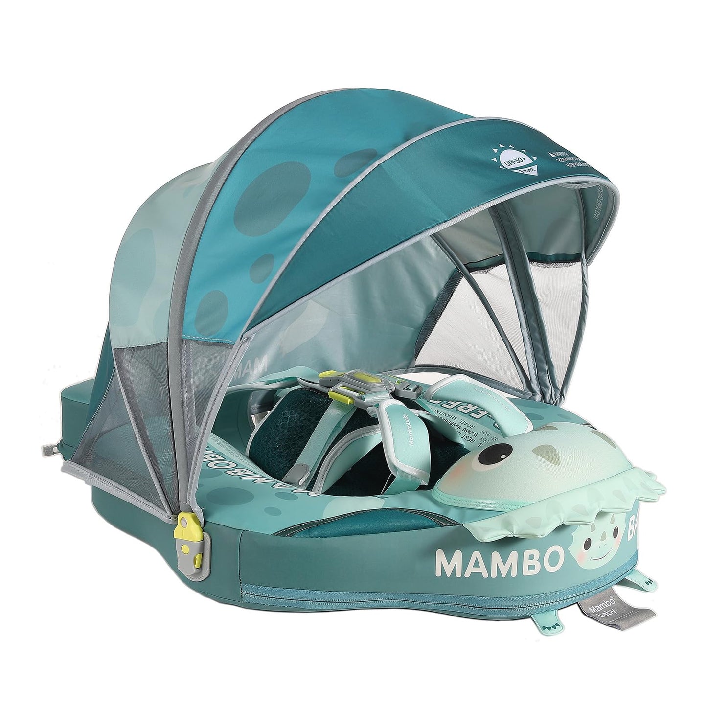 Mambobaby Float Non-Inflatable Baby Float with Canopy, Five-Point Safety System, 3D Canopy(Detachable) UPF 50+, Baby Pool Floats for 3-24 Months, Dual-Mode Toddler Swim Floaties