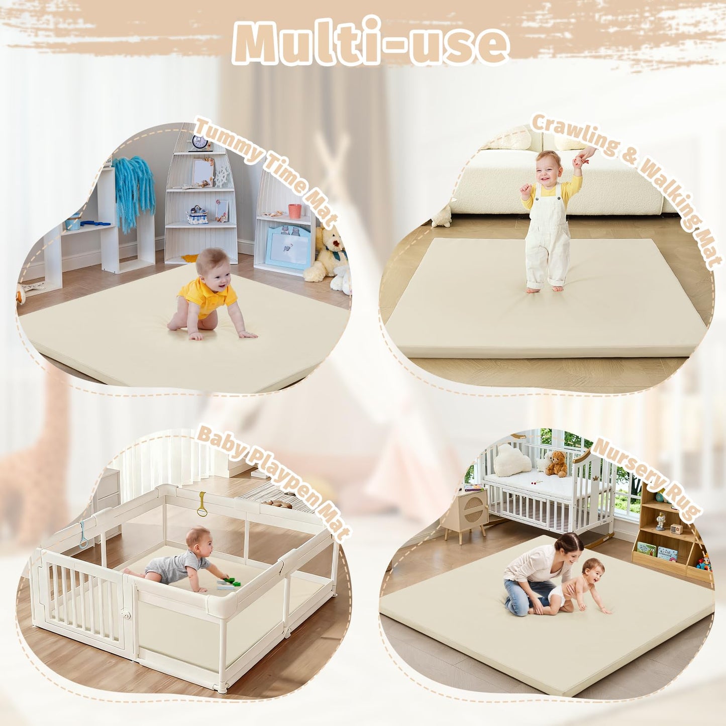 ILPEOD Waterproof Baby Play Mat for Floor Memory Foam 79 * 79 Cushion Playpen Playmat Tummy Time Crawling Mat Nursery Rug Thick Pad Create Soft & Safe Area for Infants,Toddler,Kids,Beige