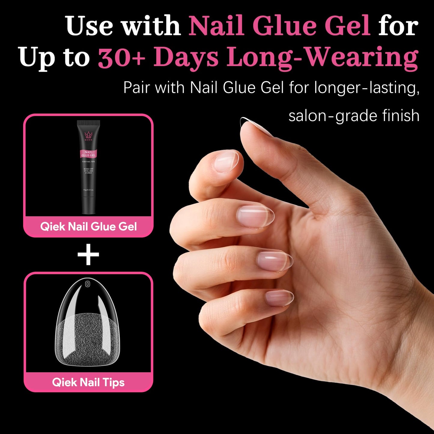 QIEK 450PCS Extra Short & Short & Medium Almond - 3 Styles Nail Tips, 70-Grit Pre-Etched Press On Nail in 15 Sizes, Fake Nail Extension Kit for Acrylic Gel Nail Art DIY Salon