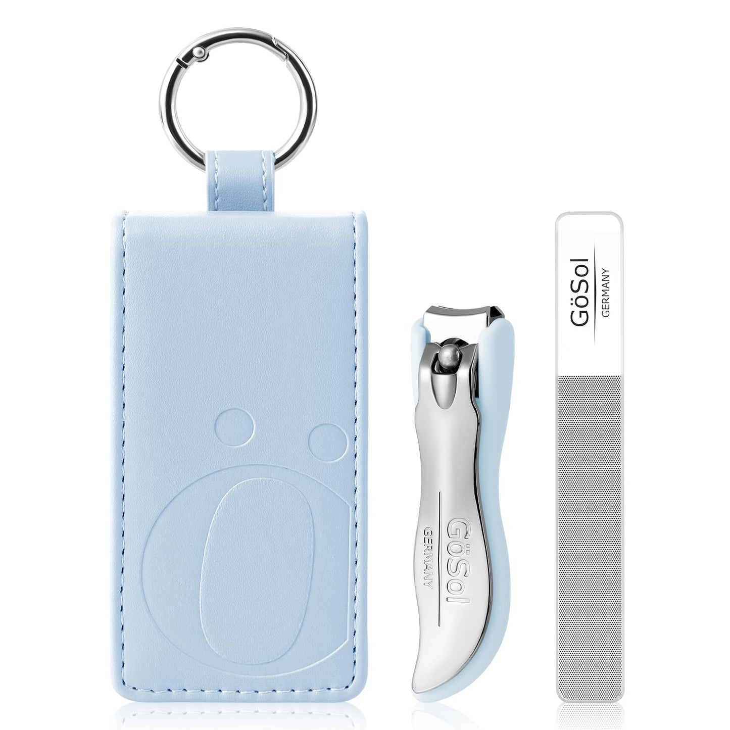 Nail Clippers, 2PCS Nail Clipper Set, Anti-Splash Fingernail Clipper with A Separate Glass Nail File, Premium Carbon Steel Nail Cutter with Case, Manicure Set Gifts for Women, Blue