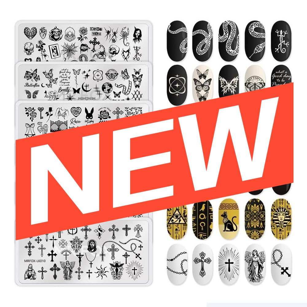 6 Pcs Nail Plates Stamping Set Rose Snake Butterfly Egyptian Cross Nail Art DIY Stamping Template