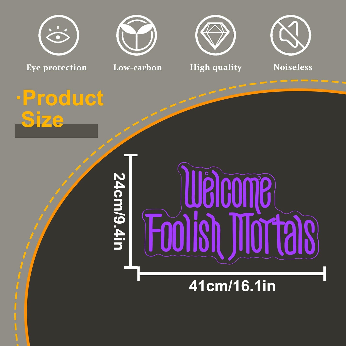 Welcome Foolish Mortals Neon Sign,Dimmable Spooky Gothic Purple Haunted Mansion Coffin LED Neon Signs for Wall Decor,USB Powered Led Neon Light for Haunted House Man Cave Halloween Party Birthday Gifts
