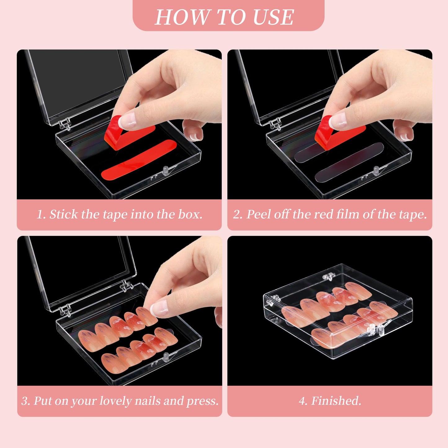 Axigundaone 36 Pcs Press on Nail Storage Box, 2.8 x 2.8 Inch Clear Nail Case with 120 Pcs Adhesive Double Sided Tapes, Press on Nail Packaging Box for False Nail