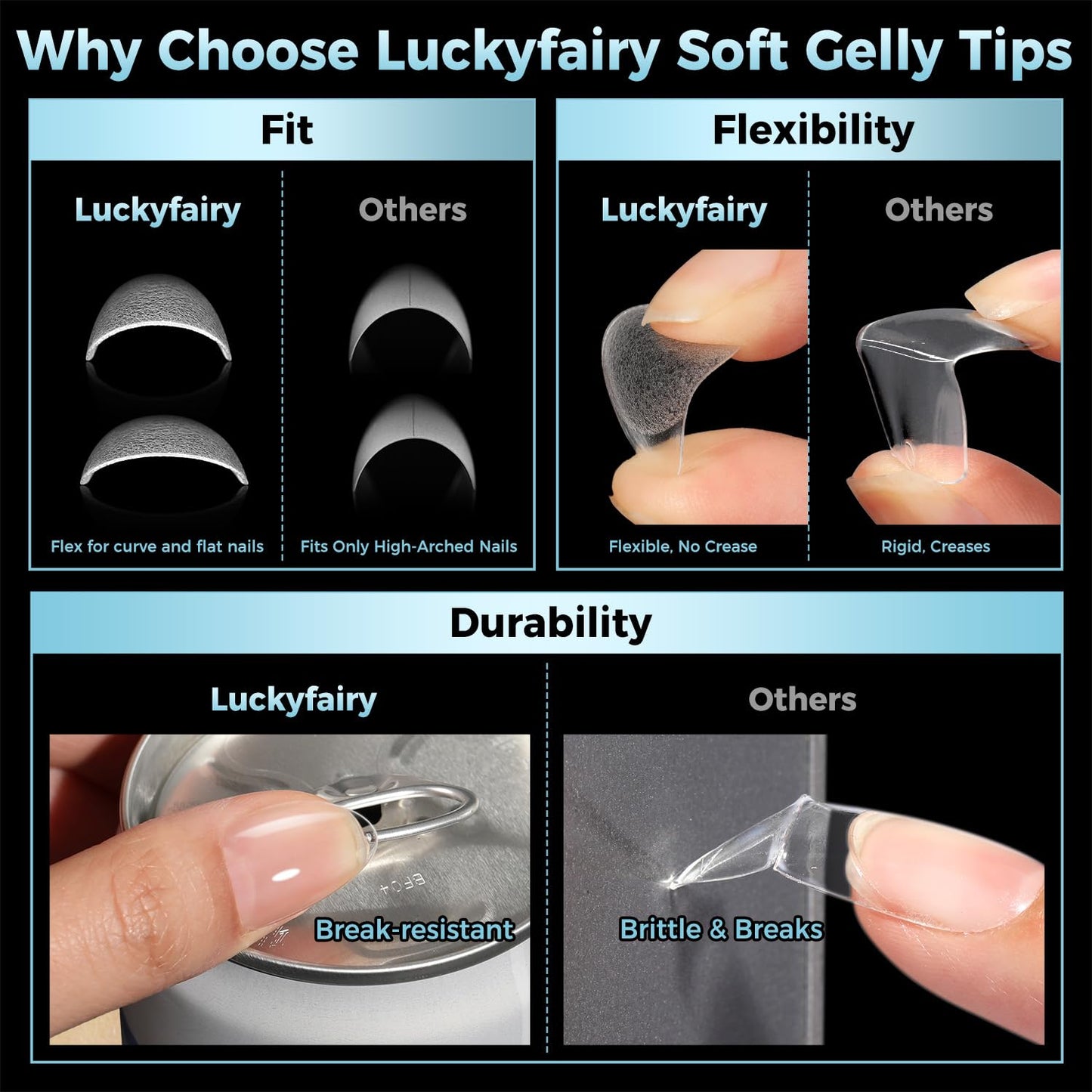 Luckyfairy Extra Short Almond Nail Tips, 360pcs Soft Gel Pre-Shaped Acrylic XS Fake Nails, Half Matte Full Cover Clear Press on Flase Nail Tips for Extension Manicure Home DIY 12 Sizes Gelly Tips
