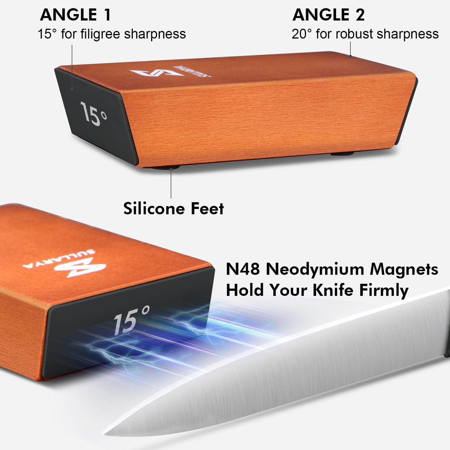 SULLARYA Knife Sharpener, Rolling Knife Sharpener, Knife Sharpening kit with Diamonds and Ceramic for Steel of Any Hardness, Kitchen Knife Sharpener with 15 & 20 Degree Magnetic Angle