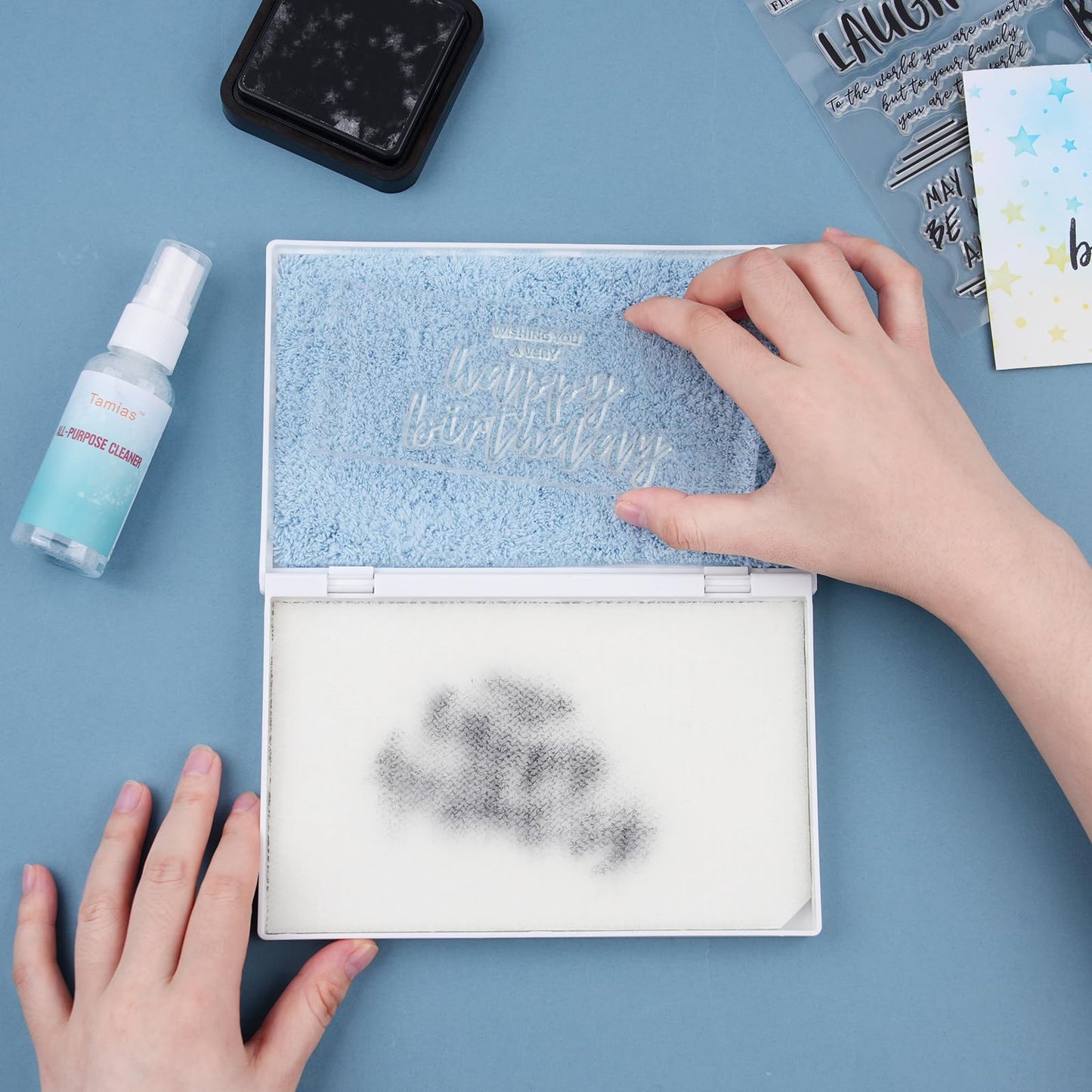 Stamp Scrubber for Stamps,Dual-Sided Stamp Cleaning Pad with Synthetic Bristles,Stamping Tool Cleaning Cling & Foam & Large Clear & Rubber Stamps 7.3x4.9inch