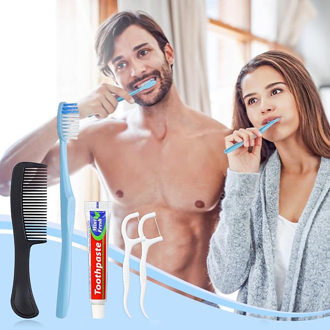 10 Sets Disposable Toothbrushes with Toothpaste Floss Comb Individually Wrapped, Disposable Toothbrush Bulk, 10g Toothpaste,Dental Floss,6in Comb Bulk Toothbrush Kit for Homeless,Airbnb,Hotel