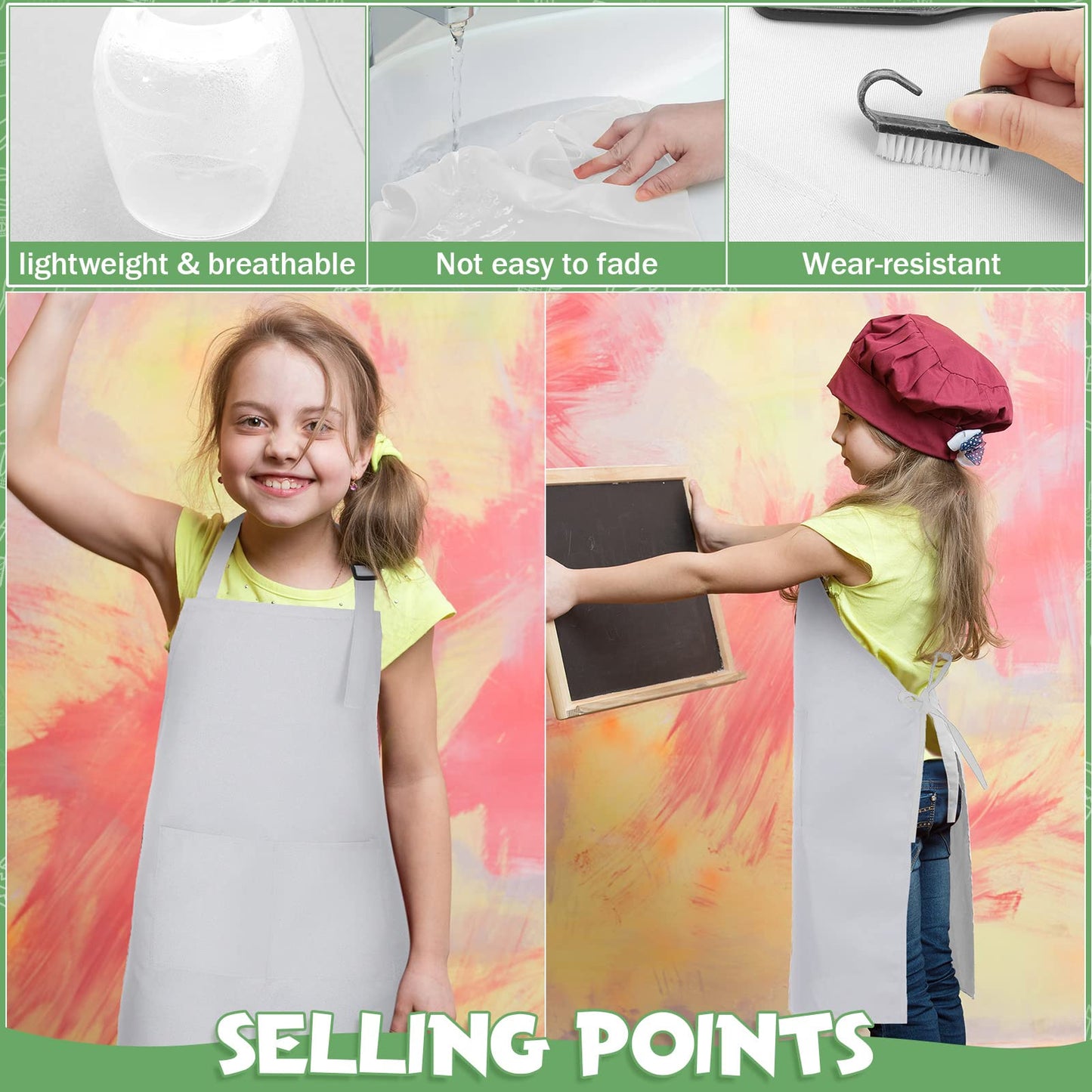 Eurzom 20 Pcs Christmas Kids Artists Aprons with Pockets Adjustable Chef Children Painting Aprons for Cooking Baking(7-13 Years,White)