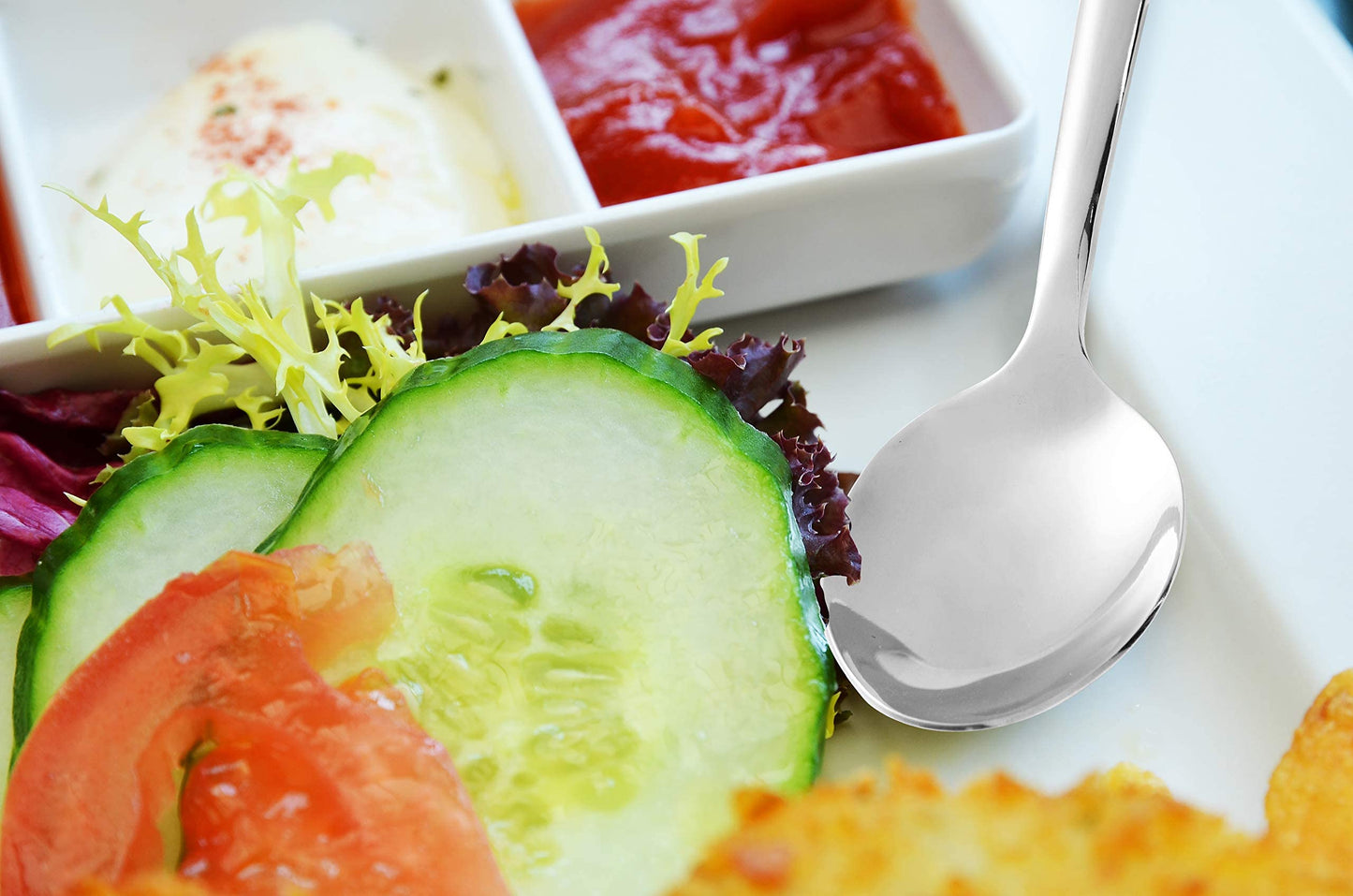 Serving Spoon x 2,Slotted Serving Spoon x 2,Serving Forks x 2,RTT 9 Inch Stainless Steel Catering Serving Utensils for Party Buffet Dinner Banquet Kitchen Basics (Silver Mirror Finish)