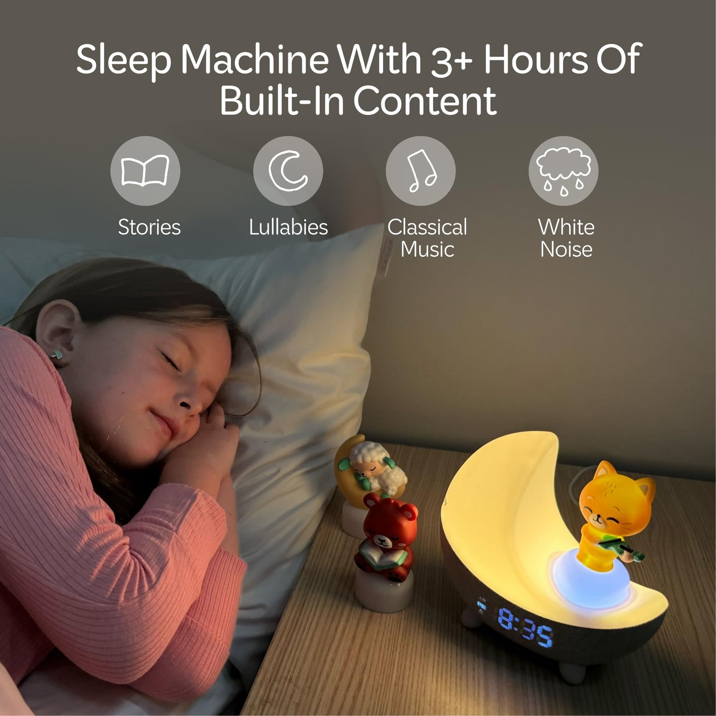 Move2Play, Dozi Sound Machine | Cute Sleep Toy + Sound Machine | 3+ Hrs Thoughtfully Made Bedtime Content | Moonlight Night Light with Changing Colors | Gentle OK-to-Wake Wake-Up