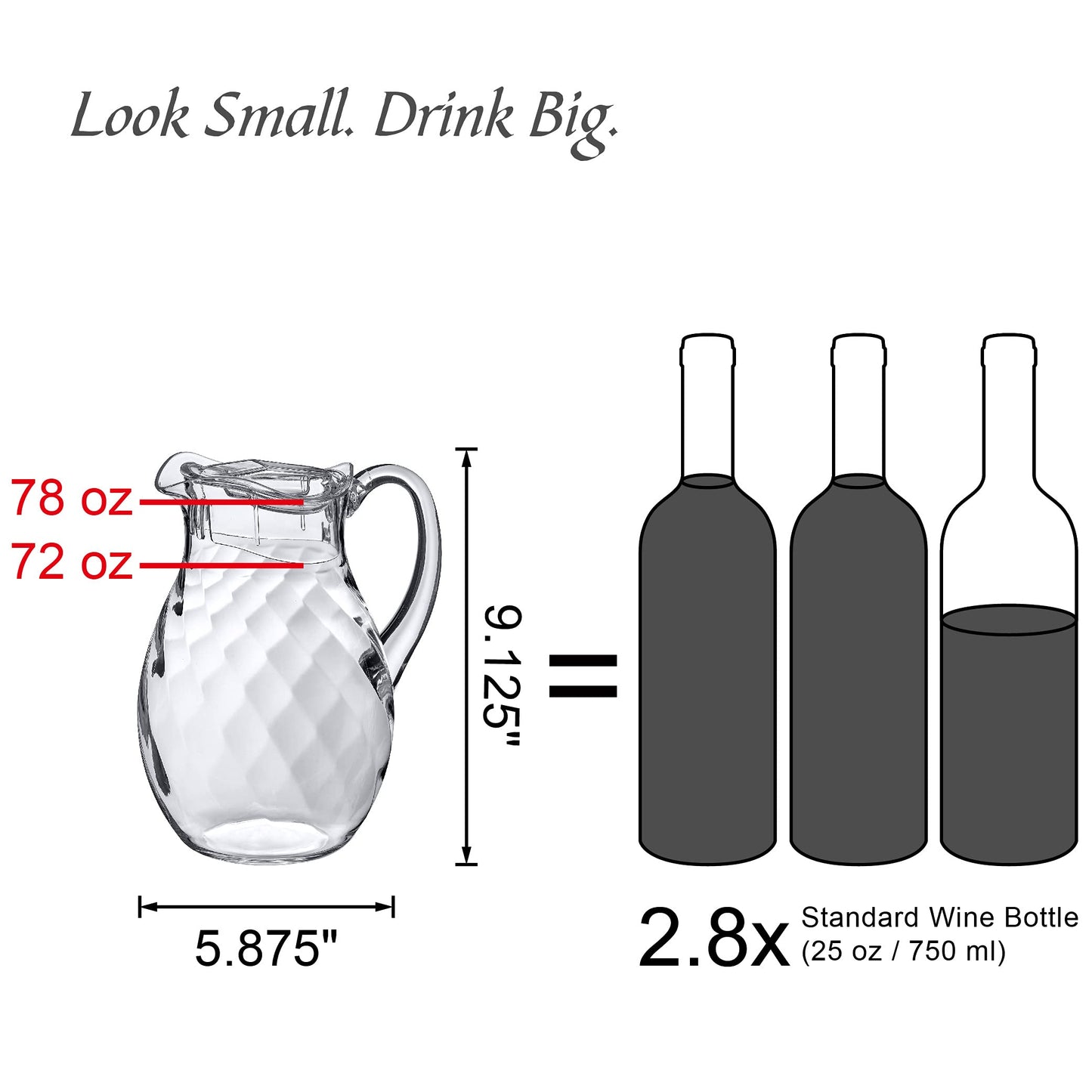 Amazing Abby - Bubbly Whirly - Plastic Pitcher (64 oz, 2 Quart), Clear Water Pitcher with Lid, Fridge Jug, BPA-Free, Shatter-Proof, Great for Iced Tea, Sangria, Lemonade, Juice, Milk, and More